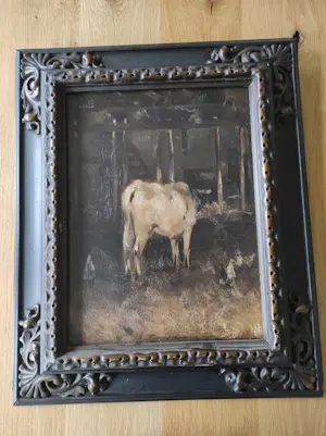 Felix Jansé - Olieverfschilderij met voorstelling van een koe in een stal kopen? Bied vanaf 150!