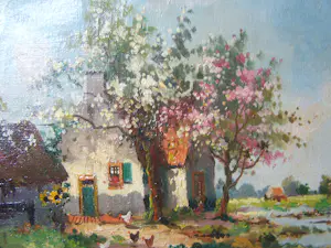 Jan Simon Knikker (sr.) - Landschap met bloesembomen. kopen? Bied vanaf 100!