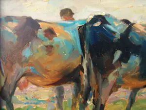 Onbekend - Boer met koeien (gesigneerd J A .62} kopen? Bied vanaf 70!