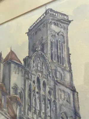 Onbekend - Basiliek Sainte-Marie-Madeleine, Vézelay - Aquarel kopen? Bied vanaf 20!