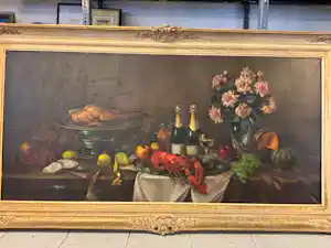 Onbekend - Stilleven van kreeft, vogels en champagne vendu pour 60€ !