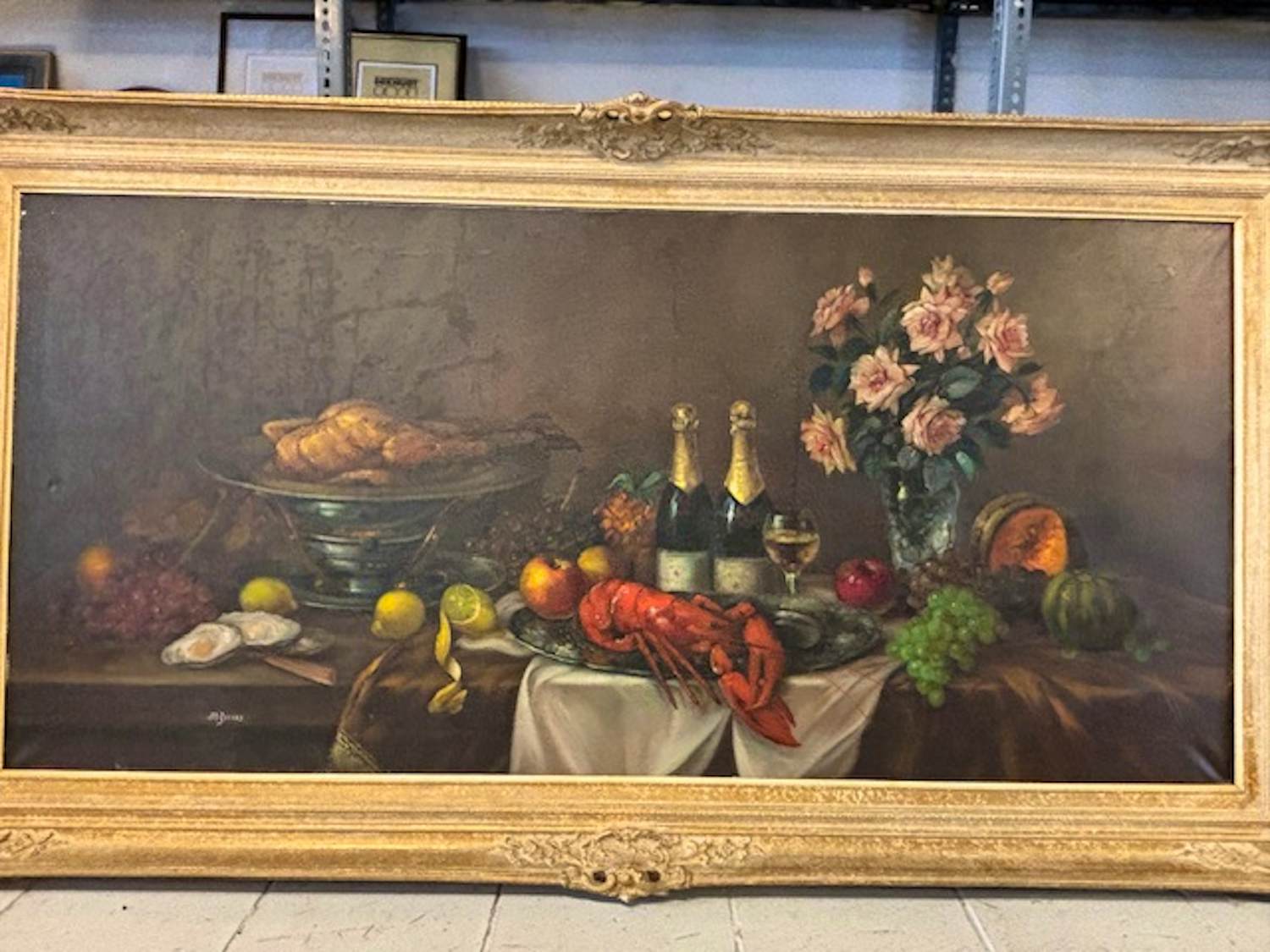 Onbekend - Stilleven van kreeft, vogels en champagne kopen? Bied vanaf 60!