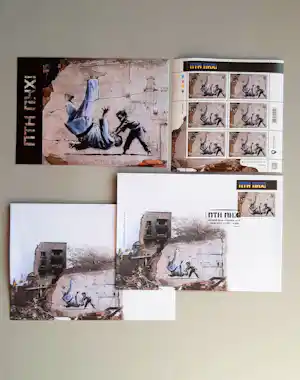 Banksy - FCK PTN!, including a First Day Cover with cancellation First Day. verkauft für € 120!