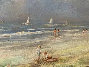 Paul Boutry - Plage animée / Levendige strandscène / spelende kinderen op het strand kopen? Bied vanaf 180!