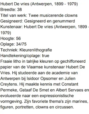 Hubert De Vries - Clown kaufen? Bieten Sie von 30!