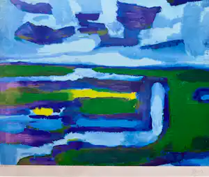 Gerrit Benner - handgesigneerde kleurenzeefdruk | 'Landschap' | ca.1981 verkauft für € 3100!