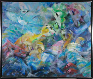 Onbekend - Acryl op papier, Compositie met figuren - Ingelijst (Zeer Groot) kaufen? Bieten Sie von 70!