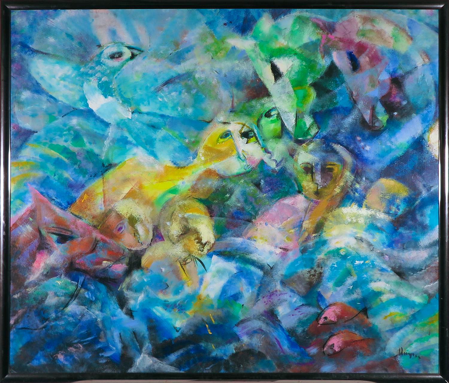 Onbekend - Acryl op papier, Compositie met figuren - Ingelijst (Zeer Groot) kopen? Bied vanaf 100!