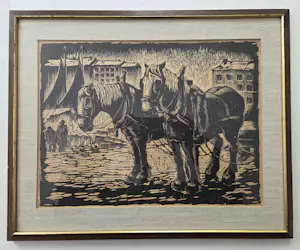 Onbekend - Paarden aan de kade. Monogram. kopen? Bied vanaf 20!
