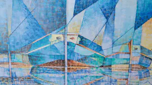 Onbekend - kubistische zeilboten in olieverf - INGELIJST - 25136 kopen? Bied vanaf 50!