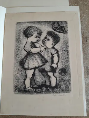 Onbekend - LItho, twee spelende kinderen. kopen? Bied vanaf 20!