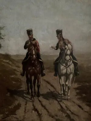 Justus Pieter de Veer - Two officers on horses kopen? Bied vanaf 450!