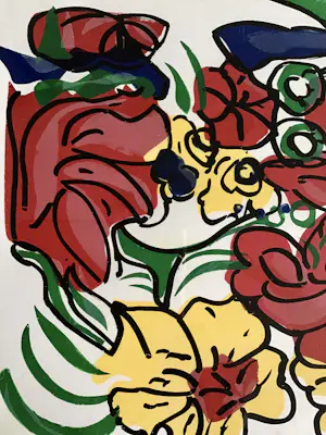 Onbekend - Abstract bloemen in vaas, ingelijst kopen? Bied vanaf 20!