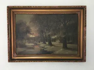 AcheterH. Hermans - Mooi winterlandschap met rivier , bomen huisje en bruggetje? Enchérissez de 80!