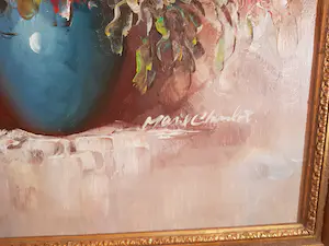 Marie Charlot - Weelderige bloemen in blauwe vaas kopen? Bied vanaf 30!