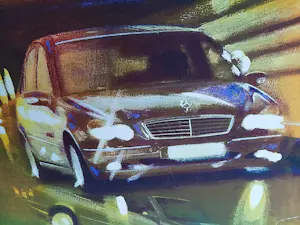 Marcel Bastiaans - Gelitimeerde zeefdruk, Titel: Mercedes in beeld kopen? Bied vanaf 50!