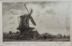 Cor van der Woerd - Landschap met molen kopen? Bied vanaf 35!
