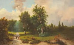 Onbekend - Bosgezicht met twee figuren kopen? Bied vanaf 250!