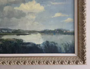 Onbekend - Landschap met bomenrij. Waterkant. kopen? Bied vanaf 100!