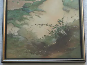 Onbekend - 2x Ingelijste pasteltekening , Duinlandschap + Stilleven - gesigneerd kopen? Bied vanaf 10!