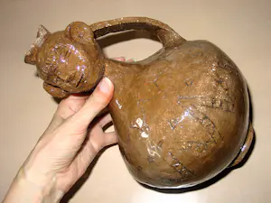 Onbekend - Handgemaakte geglazuurde kruik Peruaanse Face Jug van klei kopen? Bied vanaf 50!