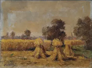 Clemens Wolters - Landschap met hooibergen kopen? Bied vanaf 50!