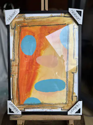Peter Klashorst - Orange-Blue Abstract with Golden Frame kopen? Bied vanaf 60!