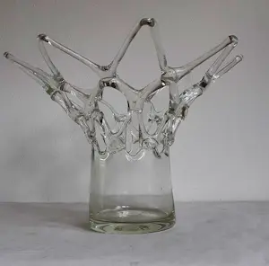 Onbekend - Handgeblazen "tralie" vaas in glas/kristal kopen? Bied vanaf 10!