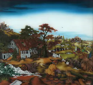 Onbekend - Schildering op glas, Landschap / Istre Glas - Ingelijst kopen? Bied vanaf 70!