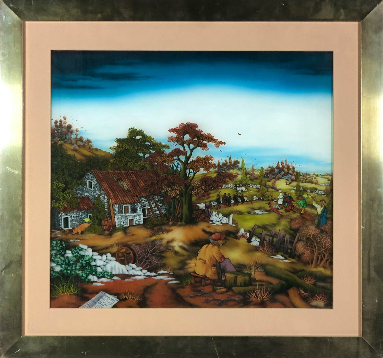 Onbekend - Schildering op glas, Landschap / Istre Glas - Ingelijst kopen? Bied vanaf 70!