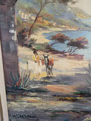 Onbekend - H.C.Hermans Doorkijk met poort ezel en persoon kopen? Bied vanaf 20!