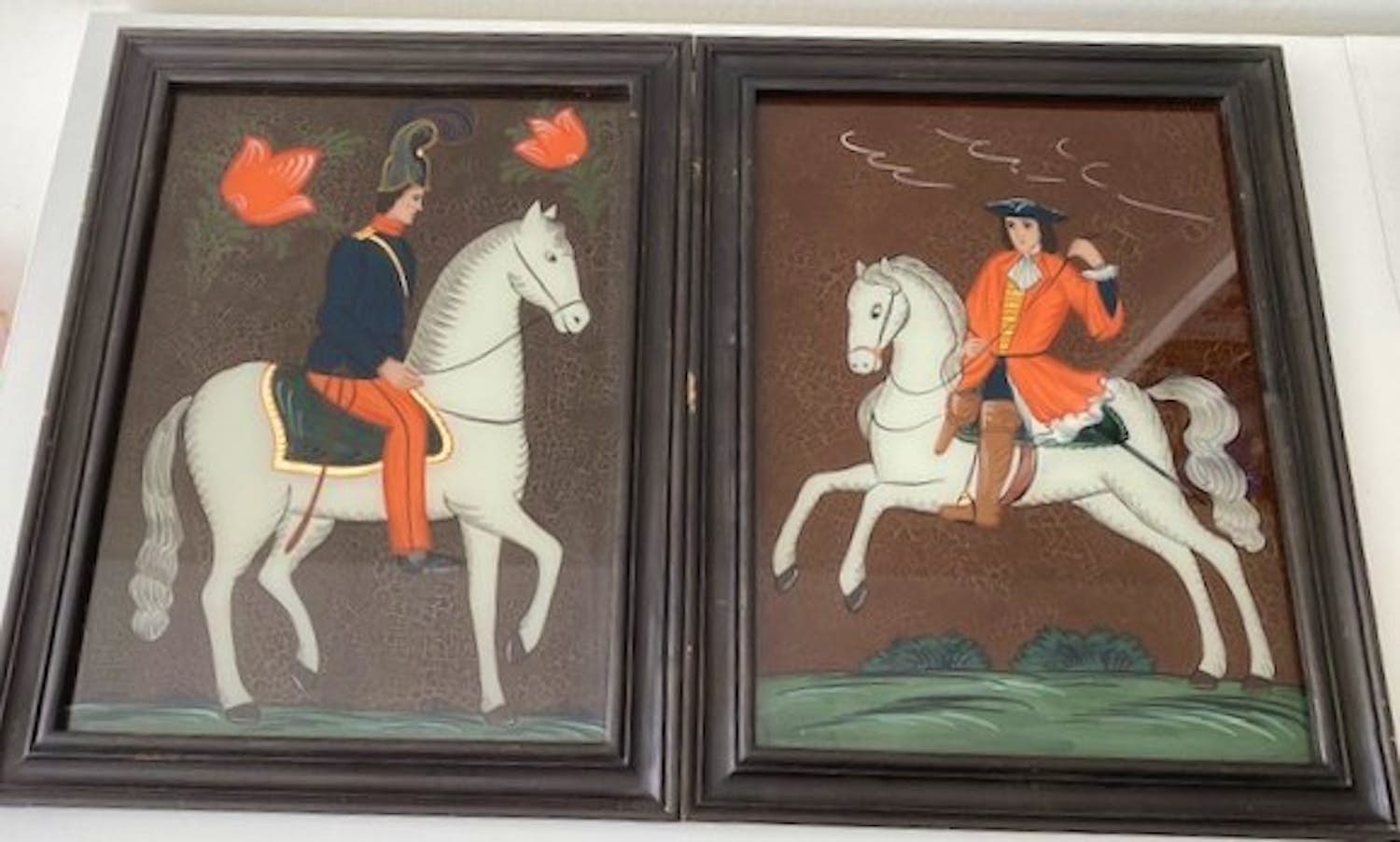 Onbekend - Reverse painting 2 fraaie schilderijen (19e eeuw") ruiters te paard kopen? Bied vanaf 100!