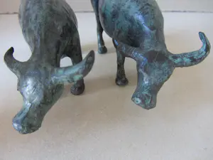 Brons (Onbekend) - 2 bronzen Aziatische karbouwen kopen? Bied vanaf 20!