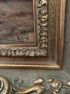 Niet of onleesbaar gesigneerd - Landschap met koeien en boeren echtpaar kopen? Bied vanaf 1!