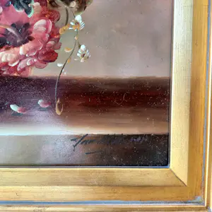 Jan van der Akker - Decoratief bloemstilleven, liggend, olieverf op hout – in fraaie lijst kopen? Bied vanaf 150!