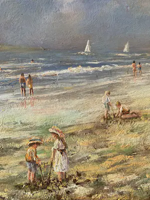 Paul Boutry - Plage animée / Levendige strandscène / spelende kinderen op het strand kopen? Bied vanaf 180!