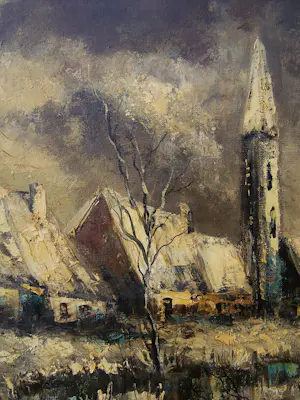 Onbekend - Sneeuwlandschap met huizen. kopen? Bied vanaf 50!