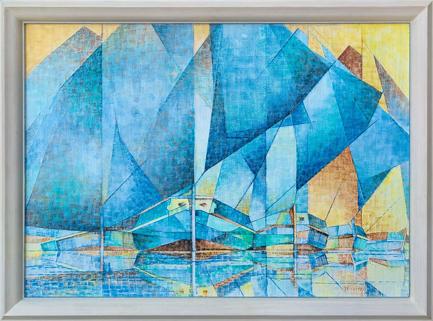 Onbekend - kubistische zeilboten in olieverf - INGELIJST - 25136 kopen? Bied vanaf 50!