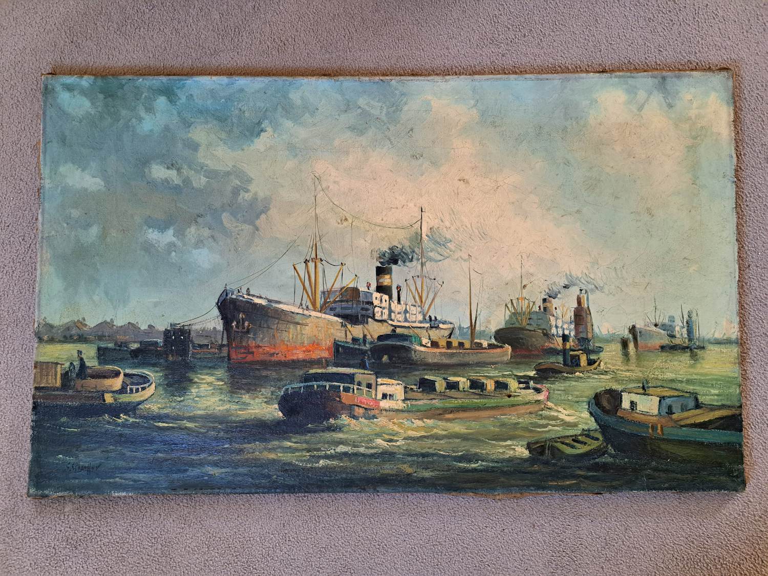 Buy Siem Schaeffer - Schilderij Rotterdamse haven? Bid from 100!