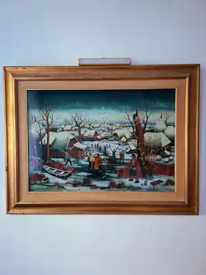 Zeljko Seles - Groot winters dorpsgezicht met ijspret, 1979 kaufen? Bieten Sie von 500!