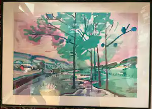 Buy Guus van Eck - Doorkijk door bomen op rivier en bruggen.? Bid from 400!