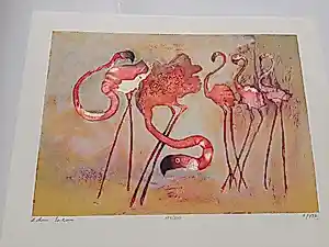 Edwin Salomon - Zeefdruk, Titel, Roze flamingo s' verkauft für € 50!