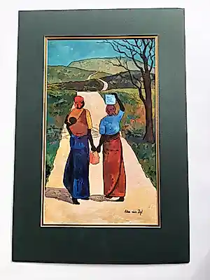 Buy Alta Zyl - Alta van Zyl, olieverf op papier, twee vrouwen op pad? Bid from 40!