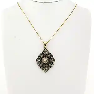 14k gouden collier en goud met zilveren hanger met roos diamanten tot. 1.00ct kopen? Bied vanaf 525!