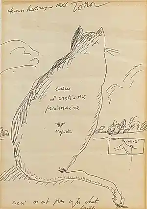 Roland Topor - Das ist keine schwache Katze – Originalzeichnung in Hommage an Magritte kaufen? Bieten Sie von 980!