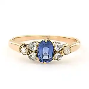 Buy 14k rosé gouden ring bezet met saffier en roos diamant tot. 0.10ct – G/H - SI? Bid from 270!