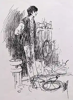 Peter van Straaten - Typische treurige jonge vrouw, originele gesigneerde tekening kopen? Bied vanaf 150!