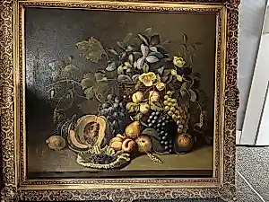 Onbekend - Stilleven van fruit en bladeren op tafel vendu pour 70€ !