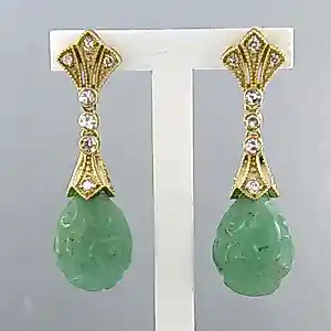 Buy 14k gouden oorhangers met aventurijn en single cut geslepen diamant tot. 0.36ct? Bid from 500!
