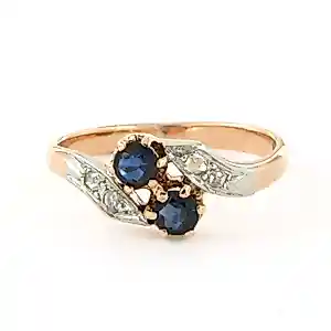 14k gouden slagring bezet met saffier en roos geslepen diamant tot. 0.03ct kopen? Bied vanaf 310!